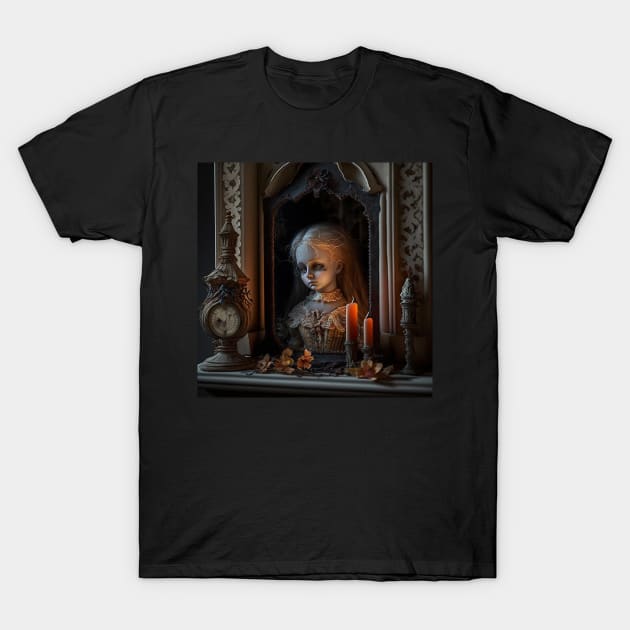 Haunted doll in a haunted house T-Shirt by Ghostkitty999